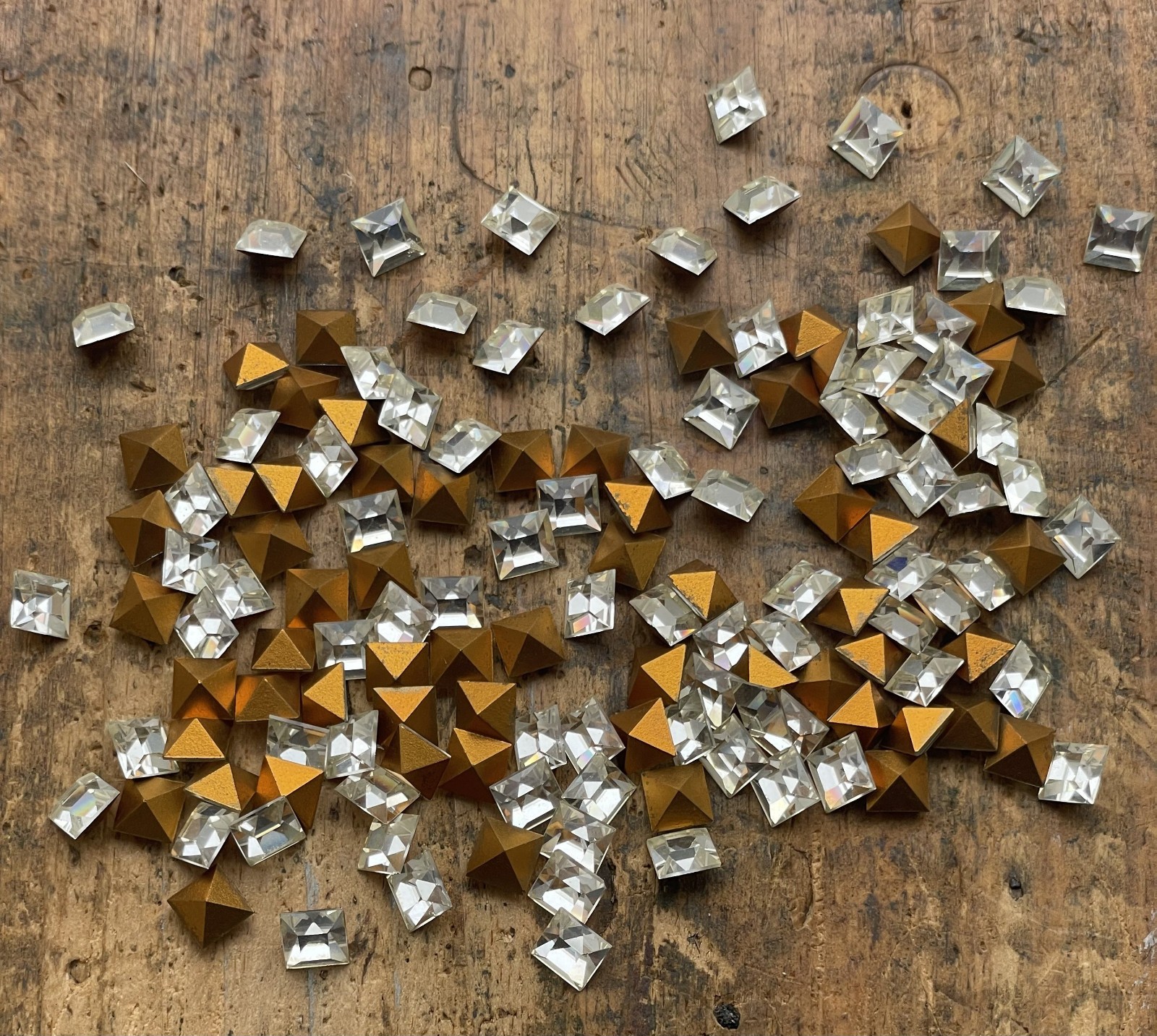 (1 Gross=144) NEW Vintage SWAROVSKI 6mm Crystal Square Faceted Gold Foiled