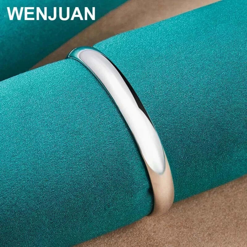 925 Sterling Silver 8MM/10MM Smooth Cuff Bangle Bracelet Women Fashion Jewelry