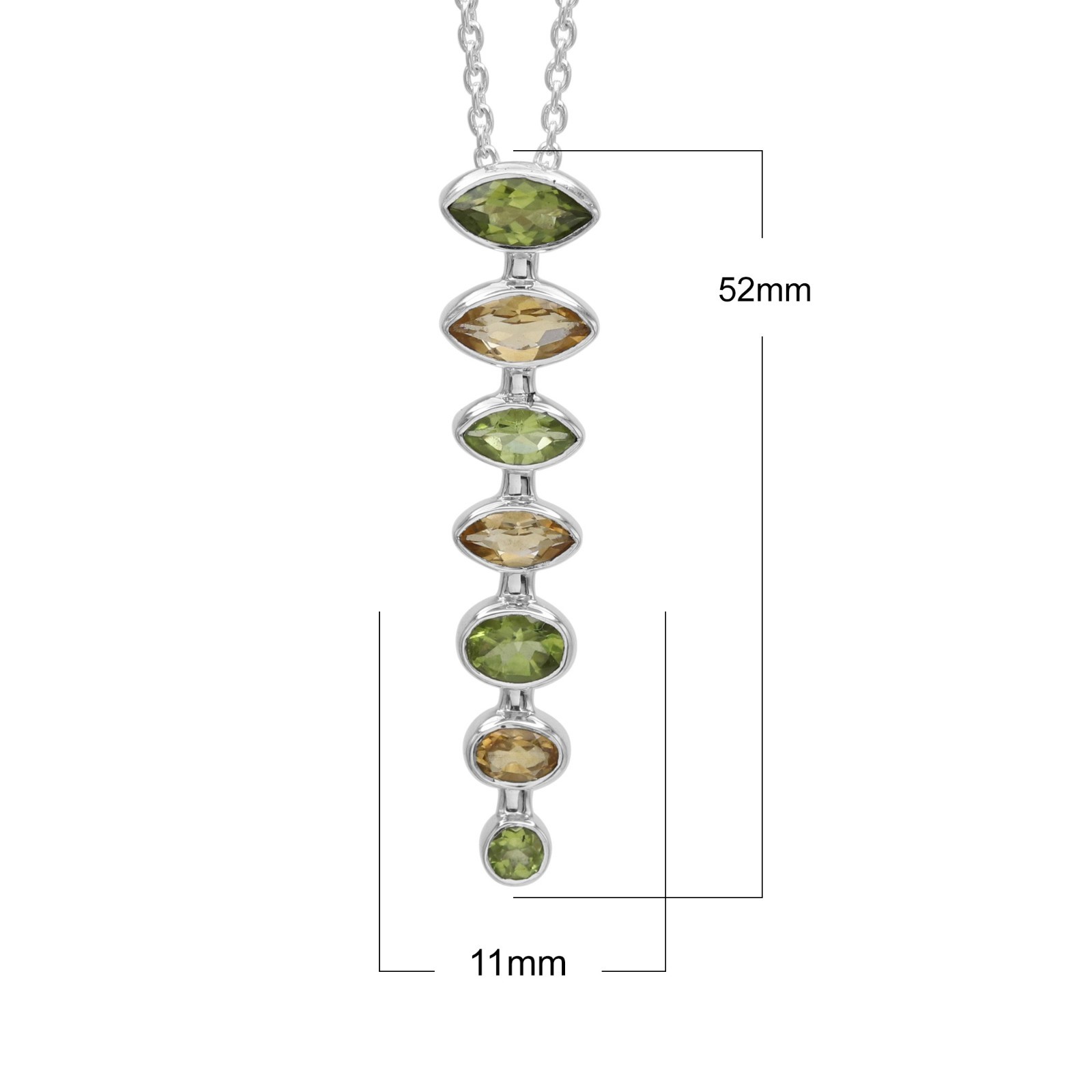 Peridot & Citrine Statement Pendant Necklace 925 Silver Gift for Her