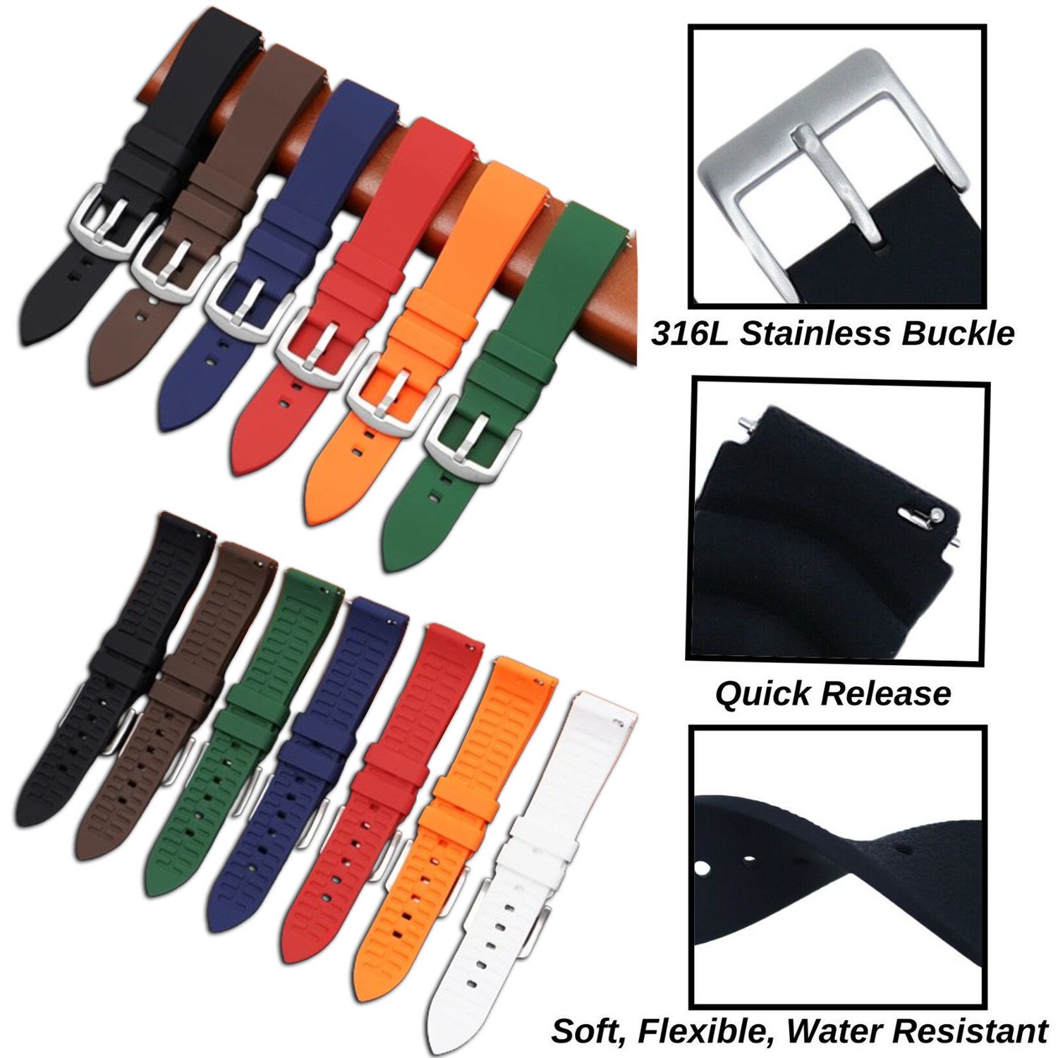 18mm 20mm 22mm Soft Silicone Watch Band Divers Replacement Strap Quick Release