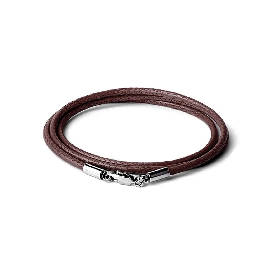 Waterproof Braided Leather Chain Cord Necklace with Stainless Steel Clasp