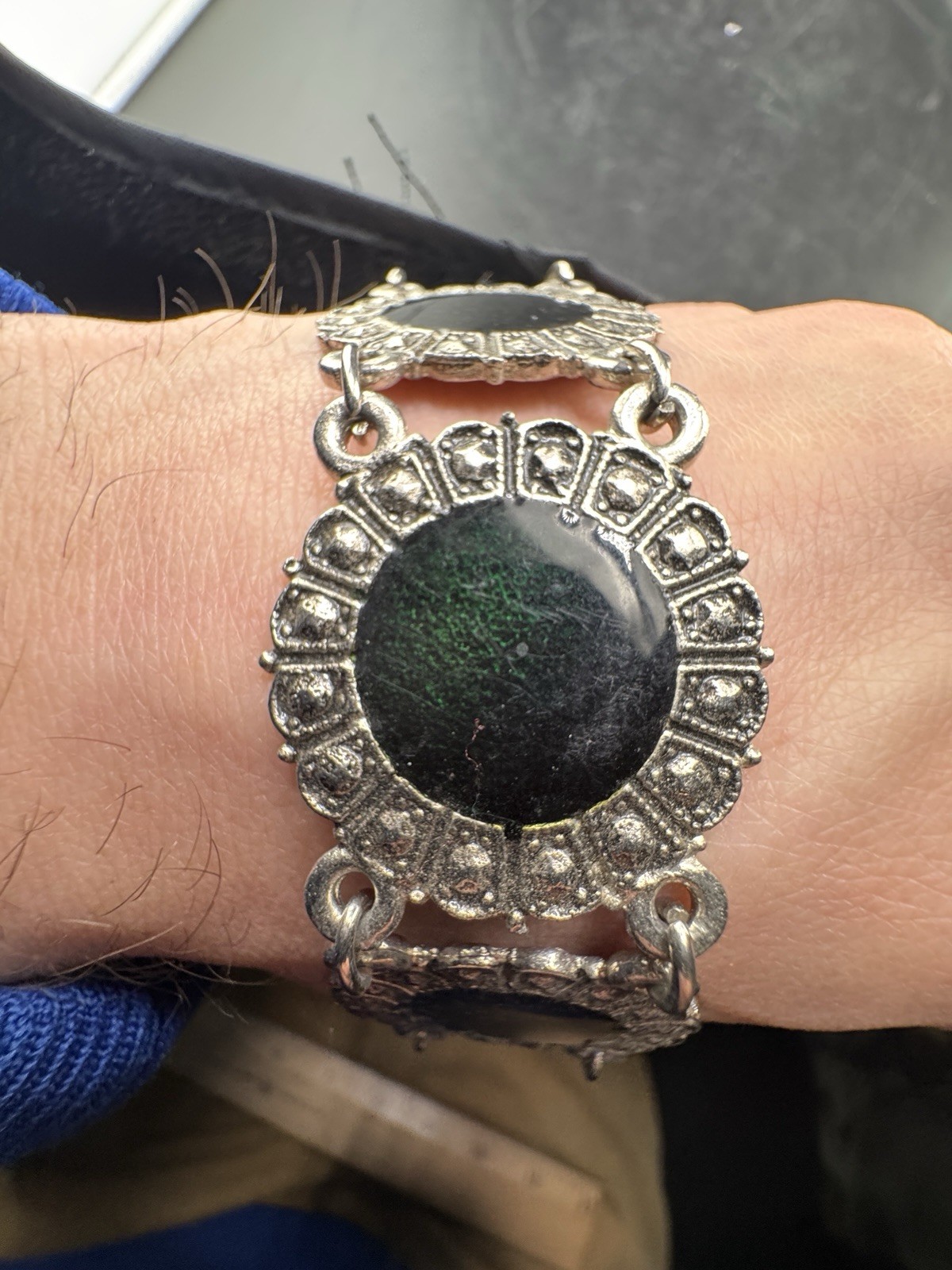 Vtg Green Silver Toned Souvenir Of Morocco Du Maroc Bracelet See Pics