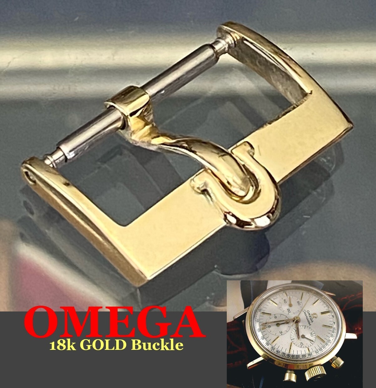 Vintage Omega 18k Gold .750 fine 16mm Logo Buckle C:1968