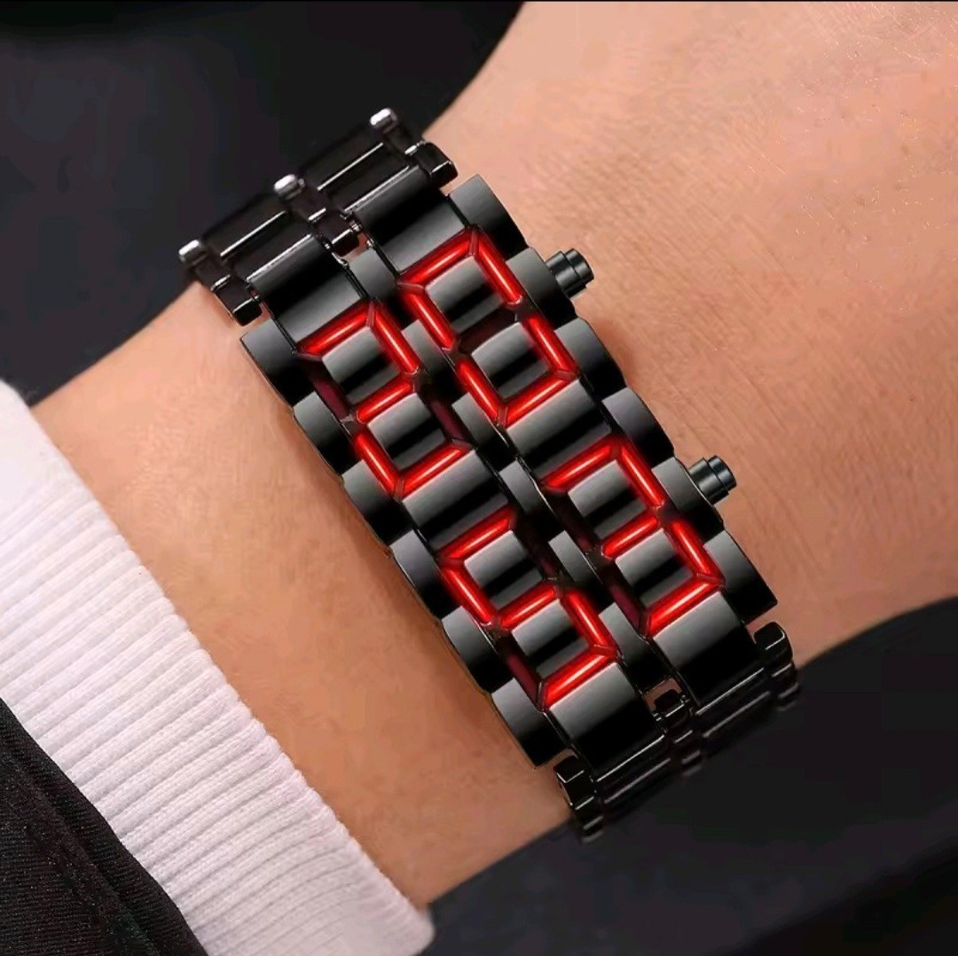 Binary LED Digital Watch Metal Bracelet Wrist Watch for Men Women Black