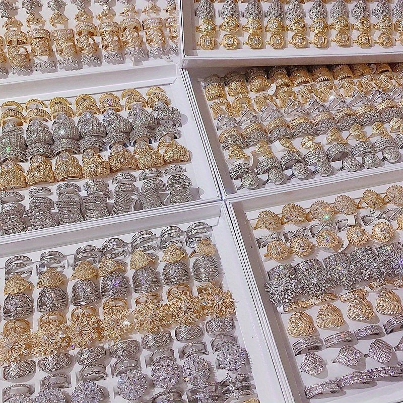 10-30pcs Vintage Luxury Crystal Ring Set Fashion Band Statement Jewelry Bulk