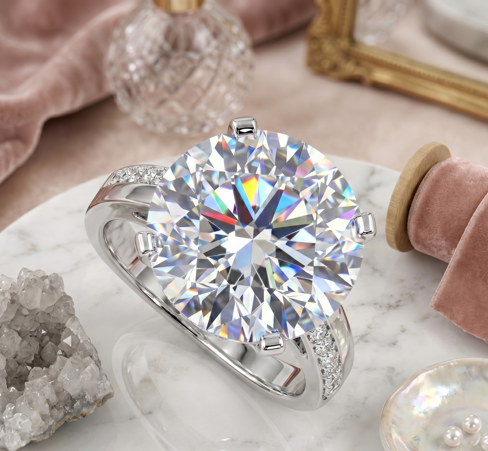 6.00 Ct Certified Round Cut White Natural Diamond Ring VVS1 White Gold Finish