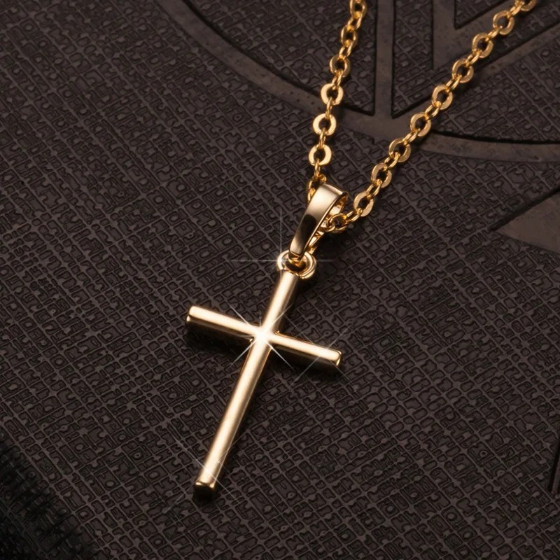 Simple Silver Gold Plated Cross Pendant Necklace Women Men’s Jewelry Gift