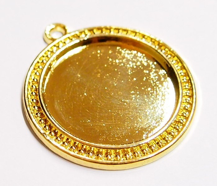 4 of 30mm Round Shiny Gold Victorian Art Deco Beaded Pendant Settings 44x38mm