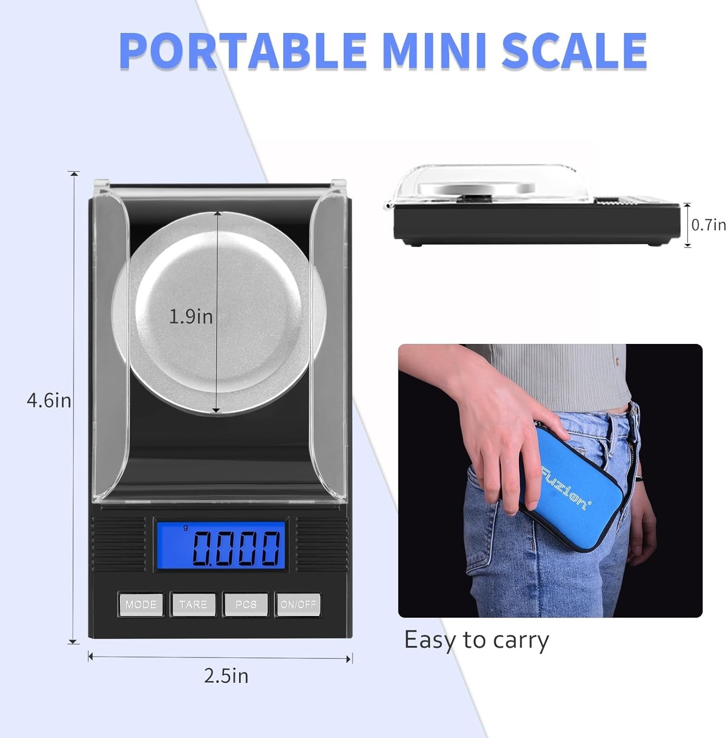 Mini 50g Milligram Scale with Tare Function & Portable Case for Jewelry and More