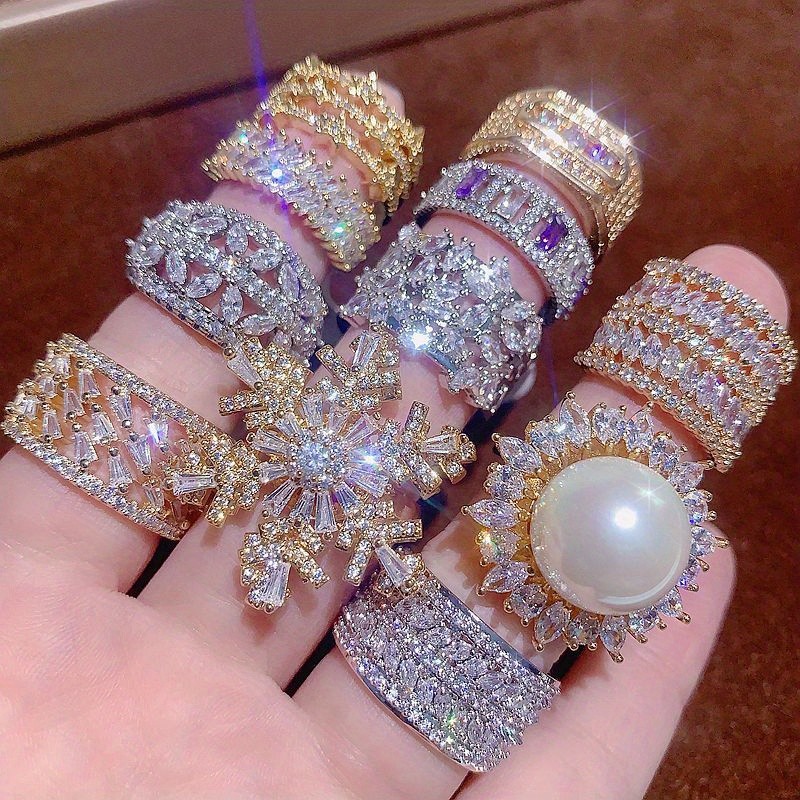 10-30pcs Vintage Luxury Crystal Ring Set Fashion Band Statement Jewelry Bulk