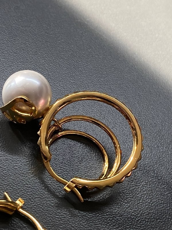 Valentino Gold Pearl Triple Band Studded Earrings 4.5cm