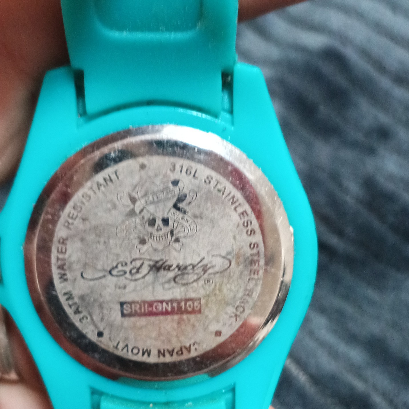 Ed Hardy Quartz Koi Fish Graphic Dial Date 3ATM Blue Rubber Strap Watch 40mm