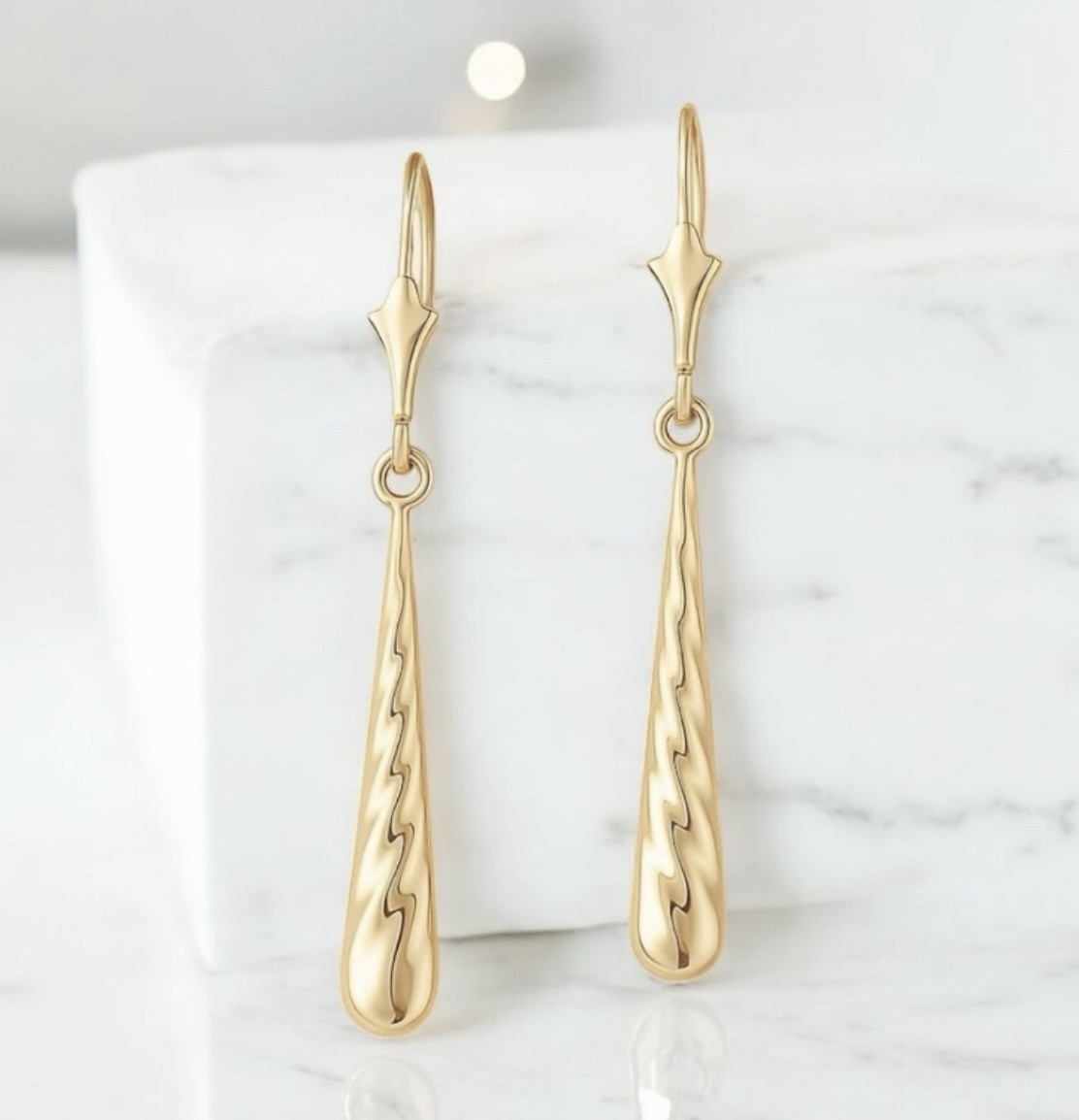 9ct Gold Drop Earrings 30 x 4mm Dangle 375 Yellow Gold Made in Italy RRP £156