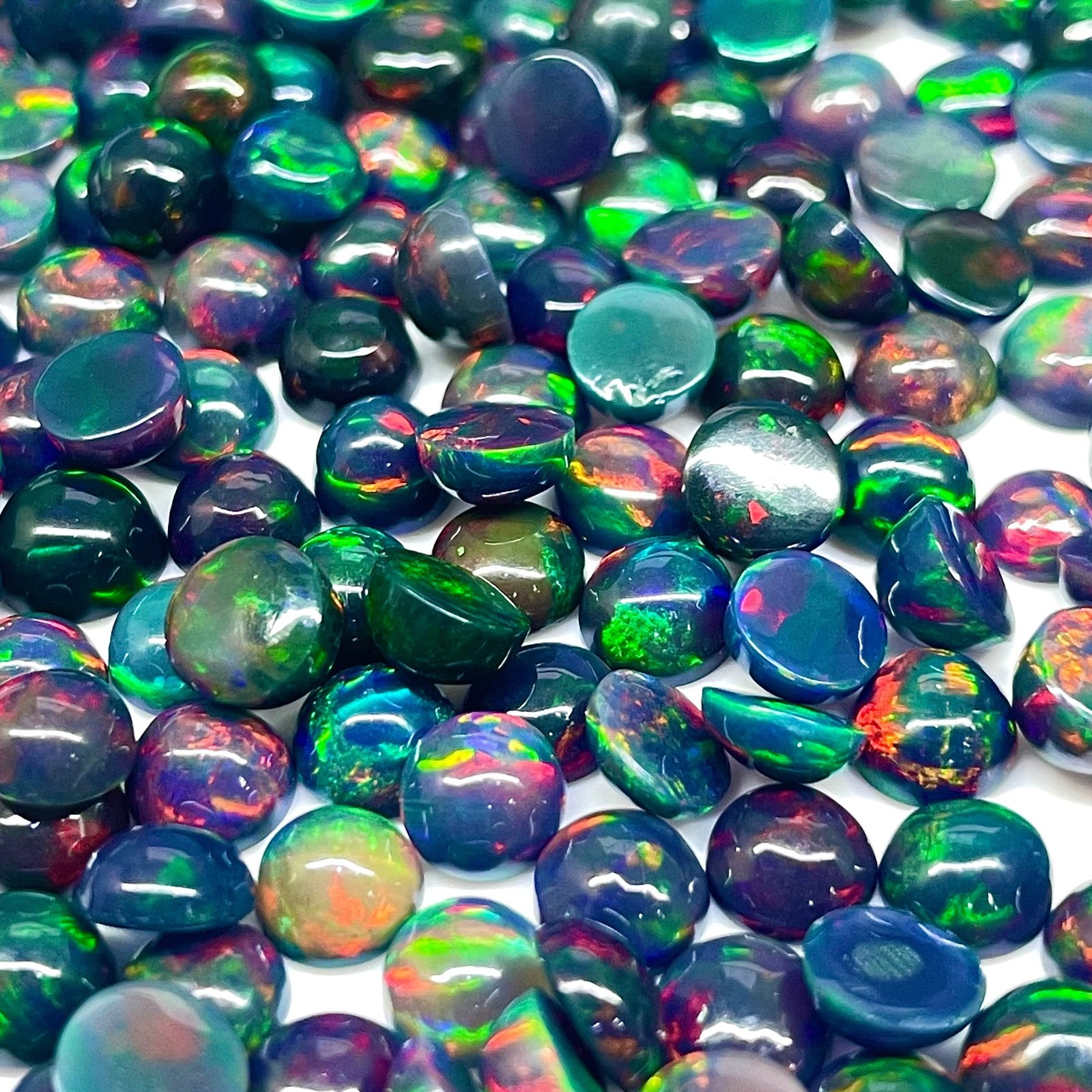 12 Pcs Natural Ethiopian Black Opal 6mm Round Flashy Loose Cabochon Gemstones