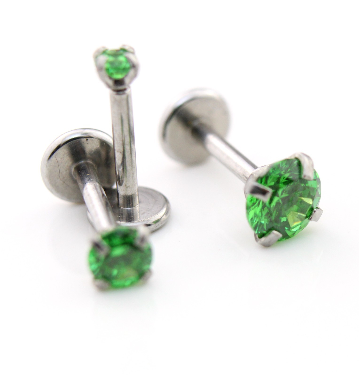 Green Flat Back Threadless Stud Earrings Cartilage Piercing Tragus Jewelry Studs