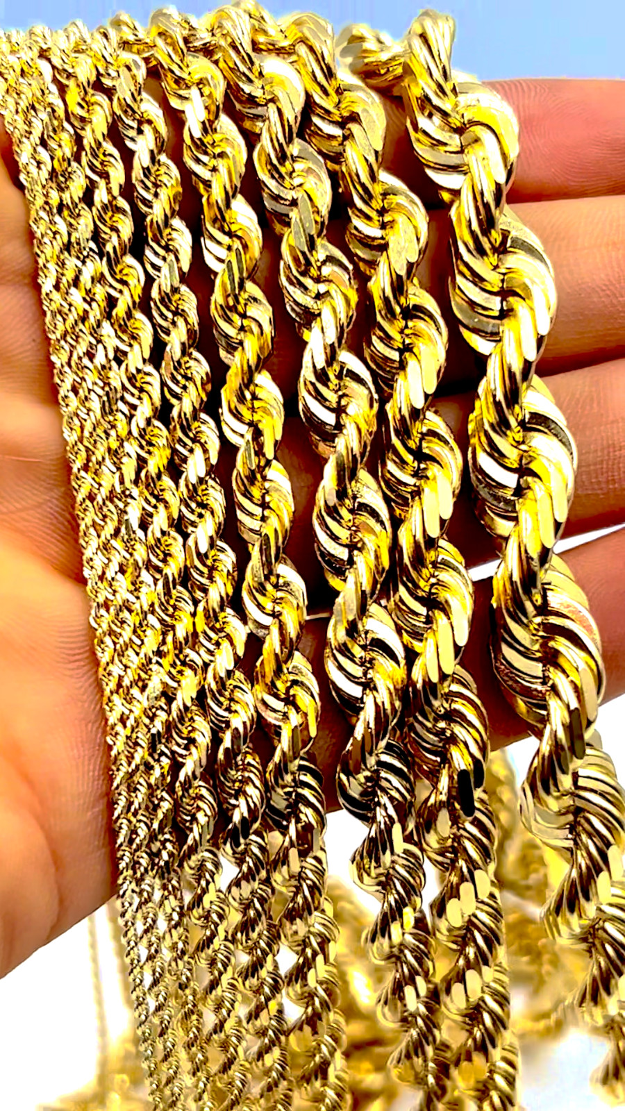 10K Yellow Gold SOLID Rope Bracelet Chain Diamond Cut Men Women 1mm-10mm 7″-9″