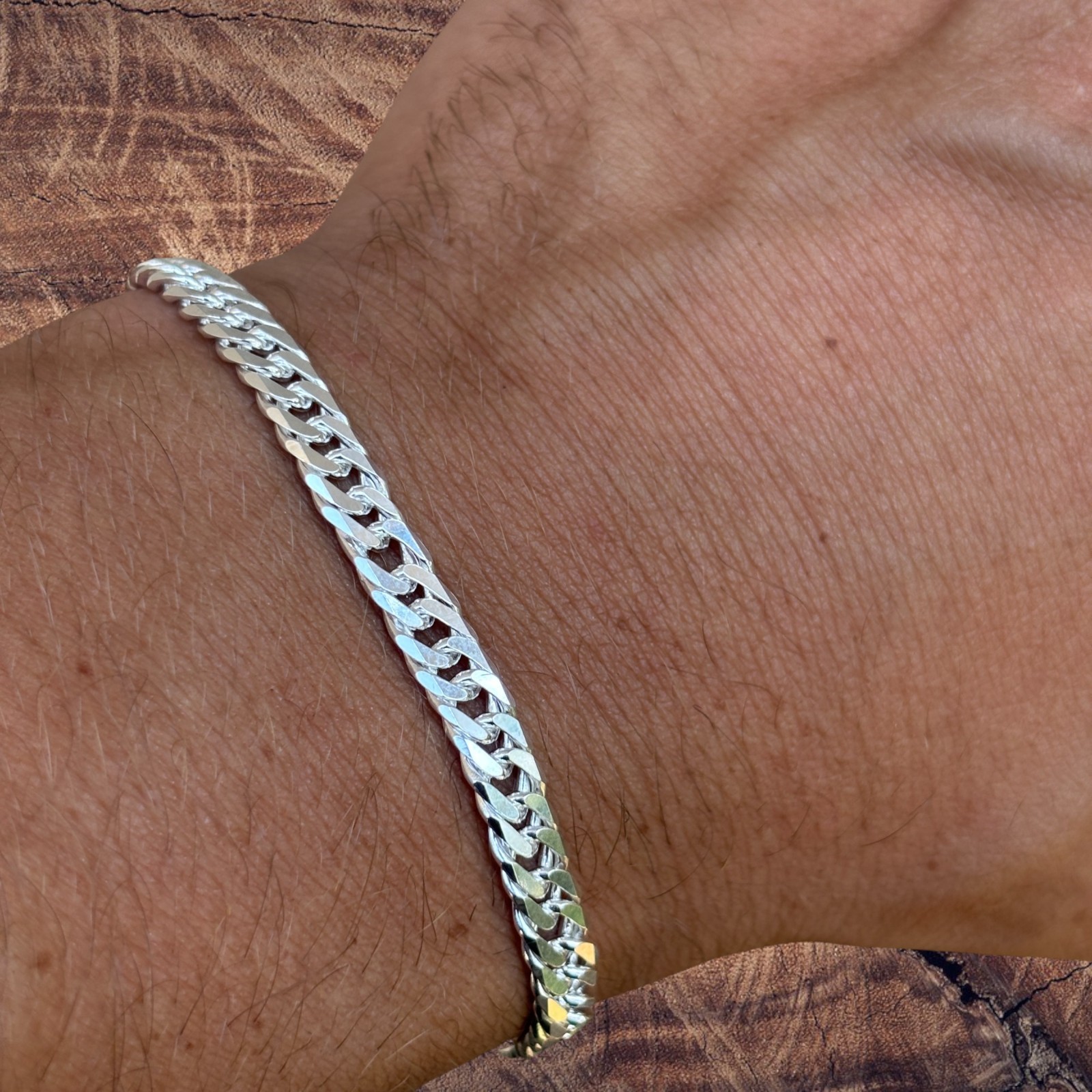 6mm Double Curb Link Bracelet – Real Solid 925 Sterling Silver MADE IN ITALY