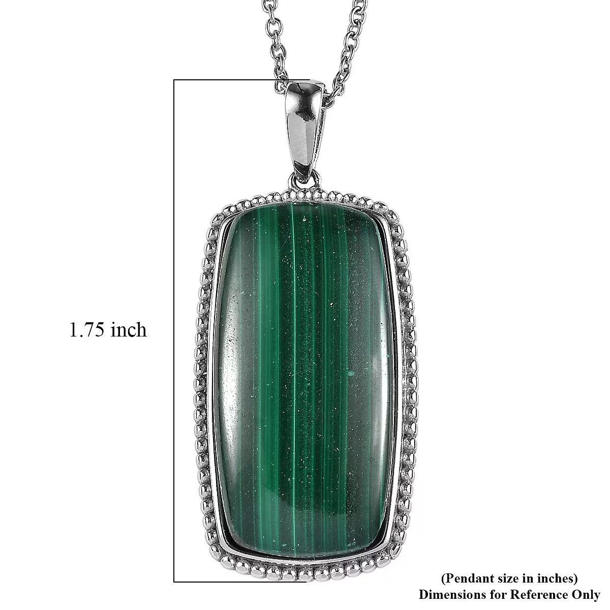 EverTrue Pendant Necklace 20″ African Malachite in 316L Stainless Steel NEW