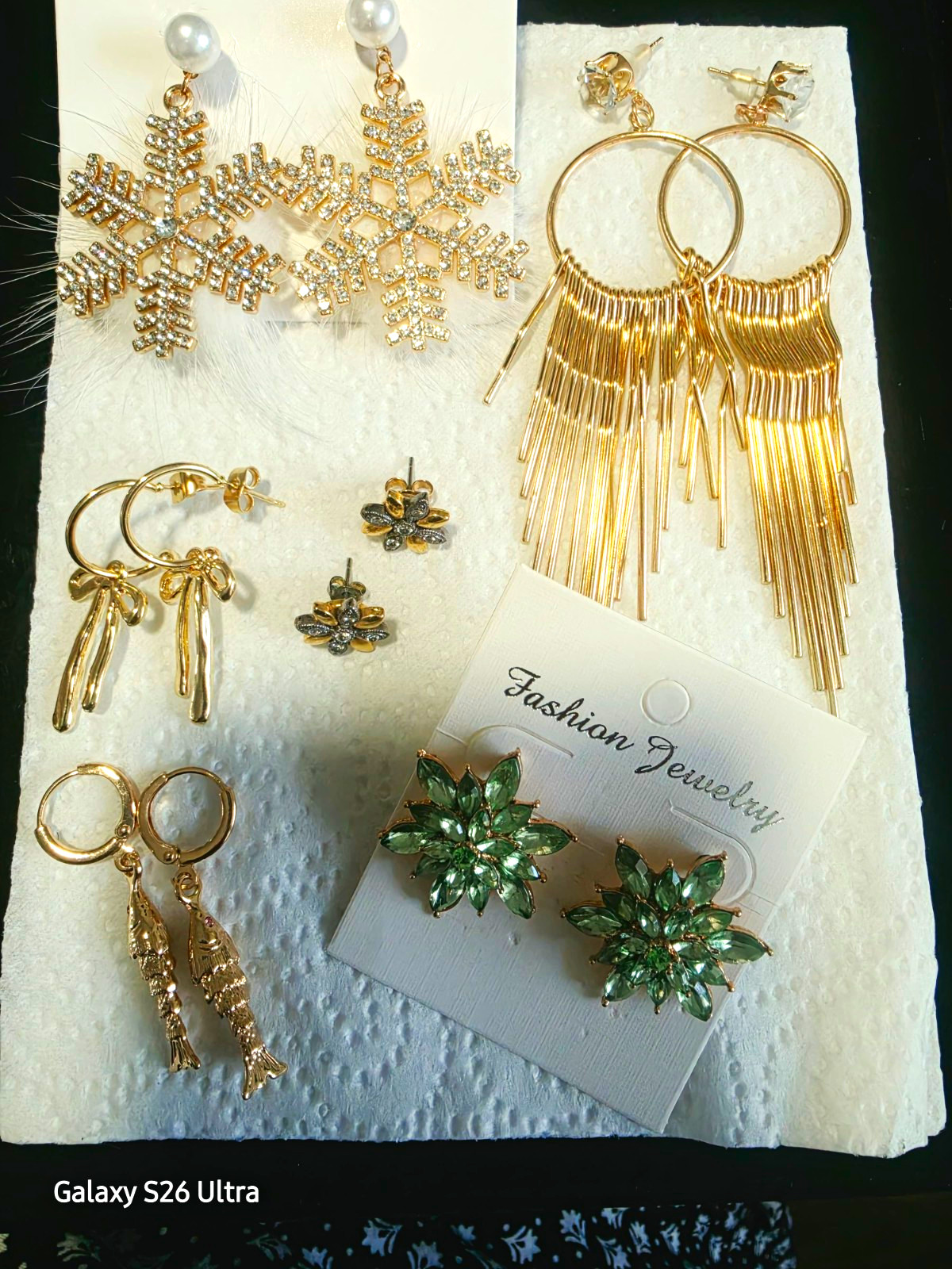Gold Tone Earrings Lot of 5 Hoop, Stud & Dangle Clear Crystal Faux Pearl
