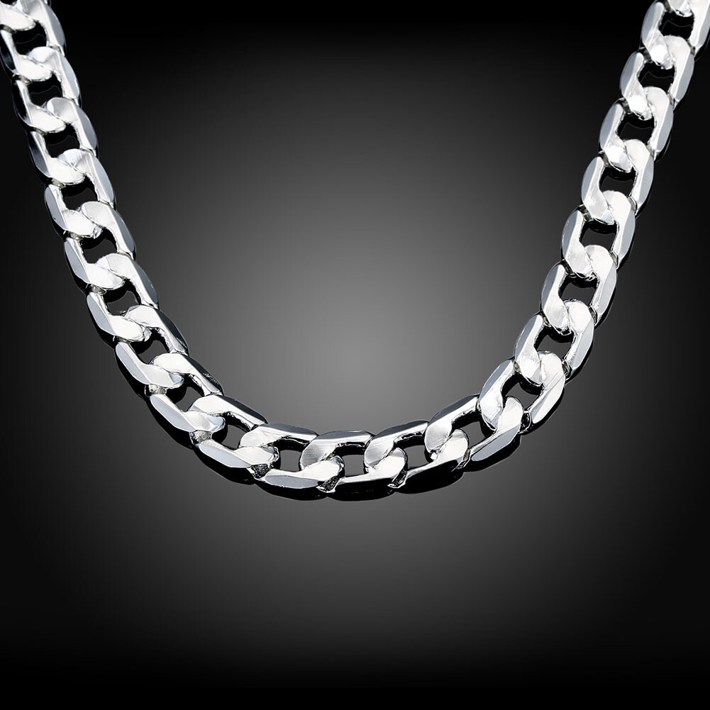 925 Sterling Silver 8mm Curb Link Cuban Chain Necklace Men Women Jewelry Gift