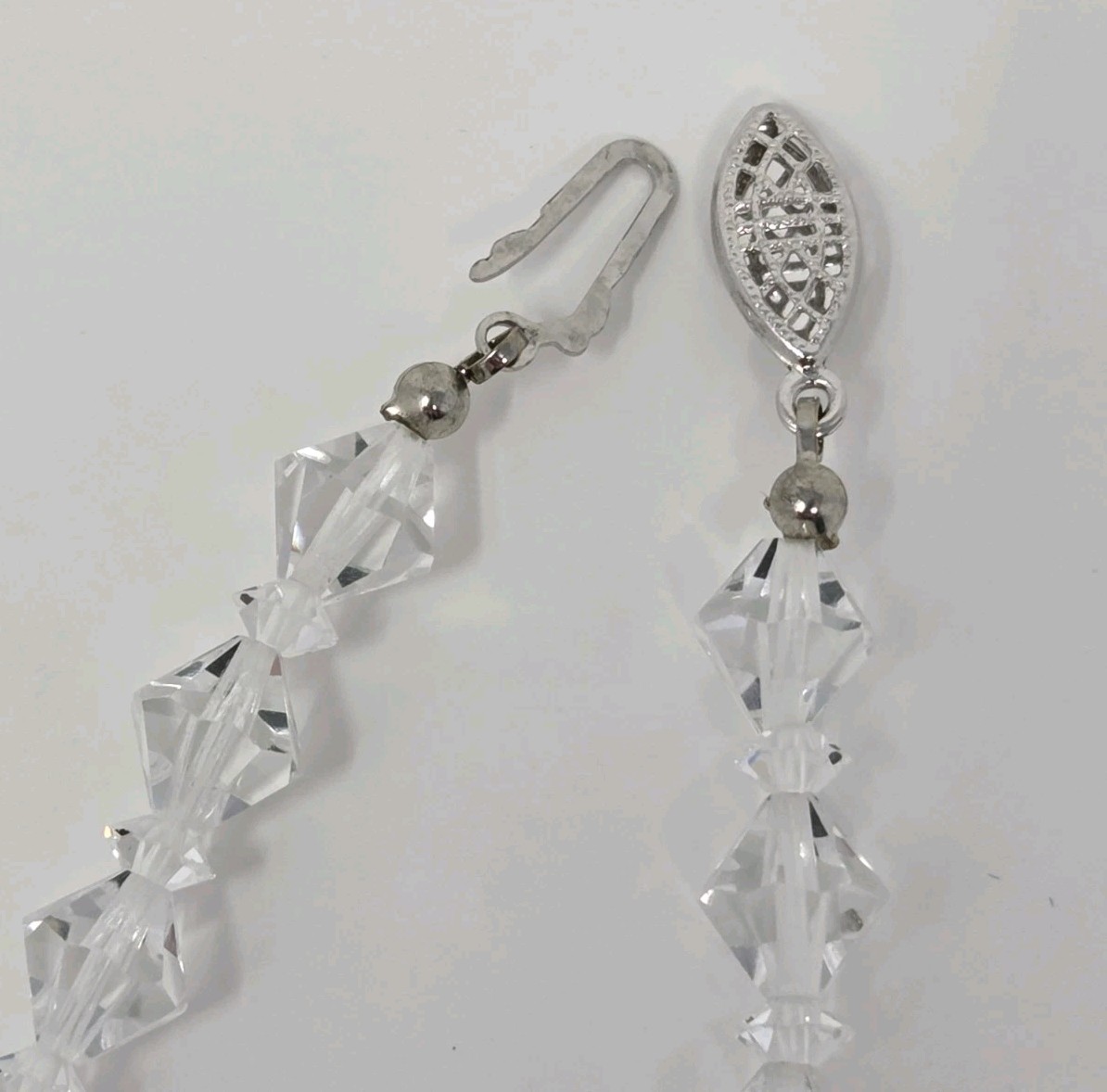 Clear BiCone Crystal Beaded Necklace Vintage 17 Inches Sparkly Faceted Hook