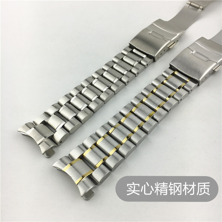 5 Beads Solid Metal Stainless Steel Watch Strap Band Curved End 18/ 20/22/24mm
