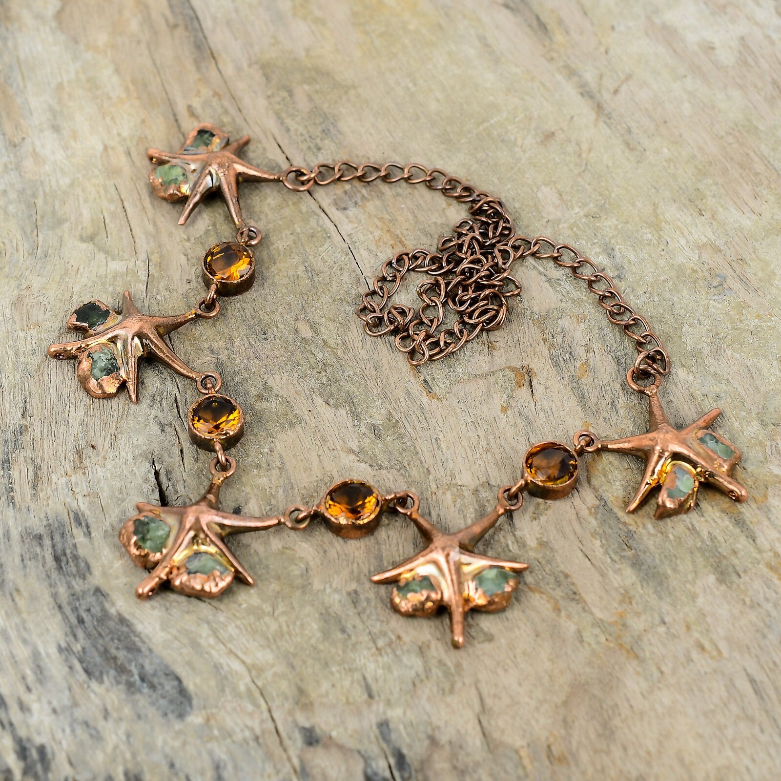 Citrine Electroformed Chain Adjustable Necklace Handcrafted Copper Unique 18.0″
