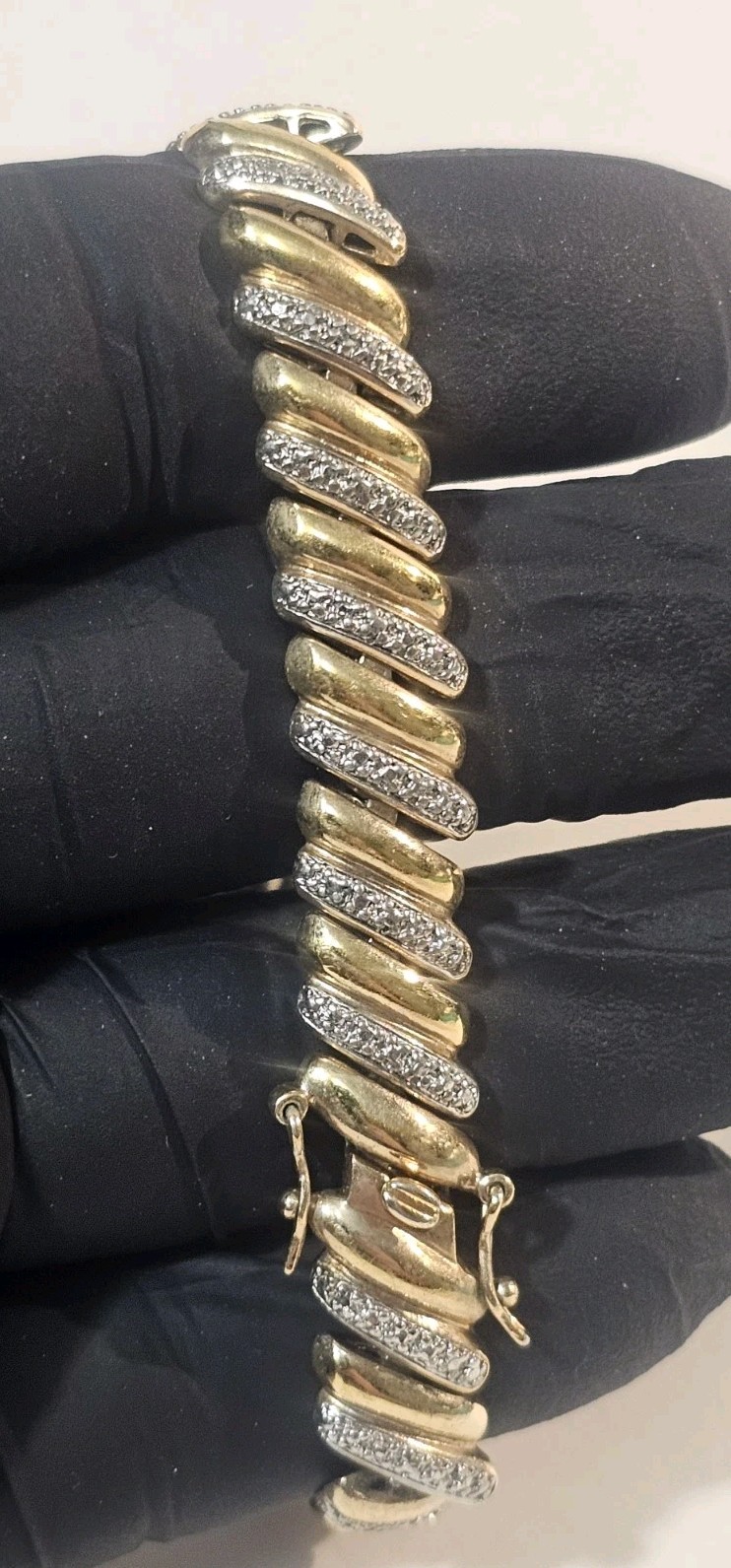 DAZZLING VERMEIL 925 STERLING TAPERED BAGUETTE CUBIC ZICORNIA TENNIS BRACELET 8″