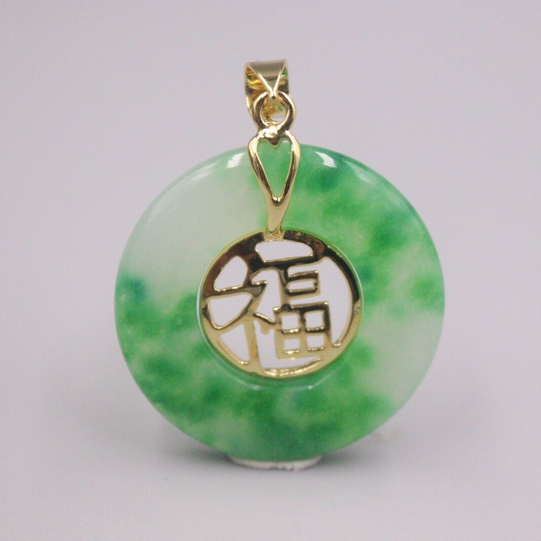 GP Heating Jade Pendant For Women Female Green 福 Round Lucky Pendant Gift