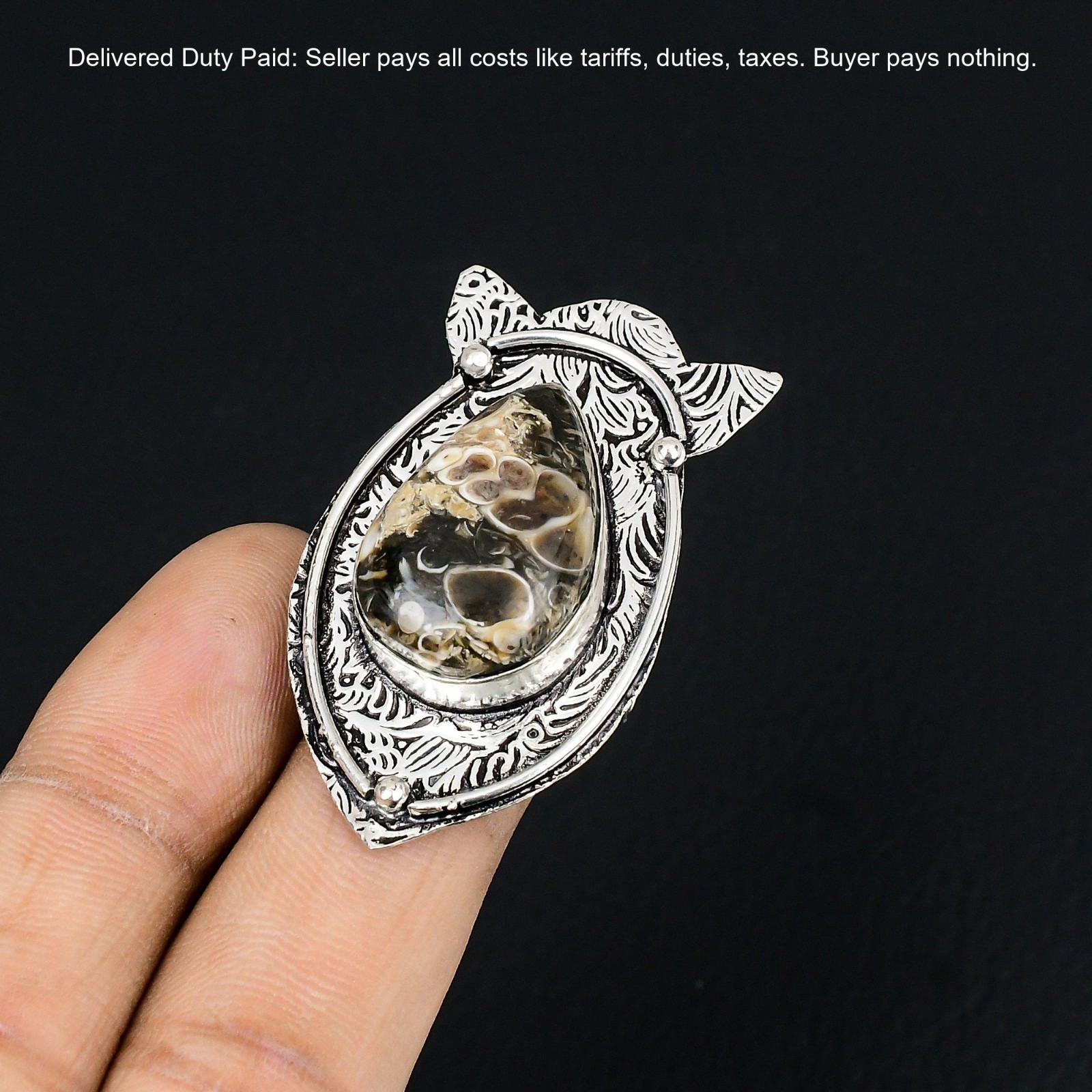 Turritella Agate Stone Not Applicable Unique New Ring Size 8 925 Sterling Silver