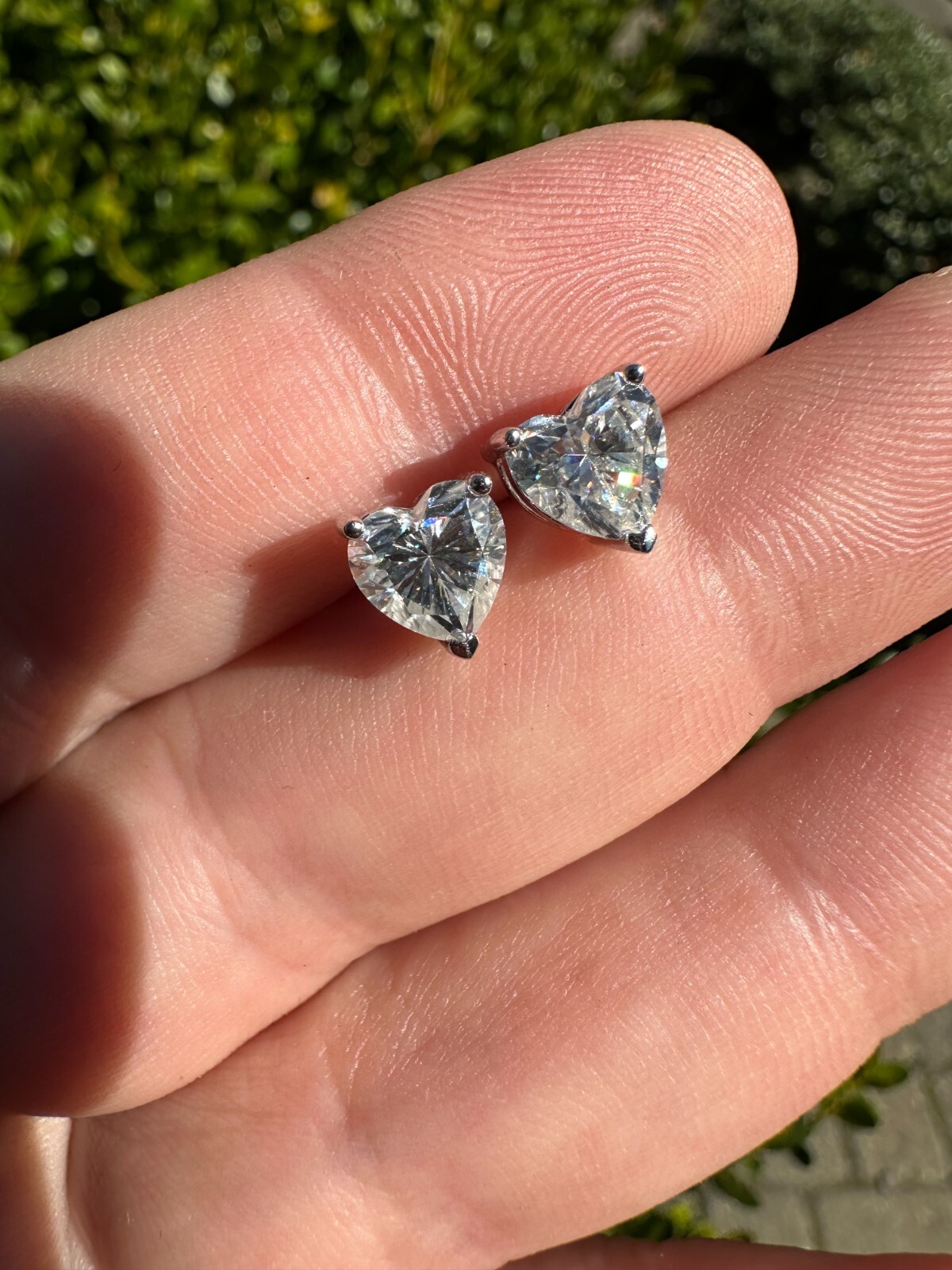 Real Moissanite Solitaire Stud Earrings Heart Shaped Fancy Cut 925 Silver 3-7mm