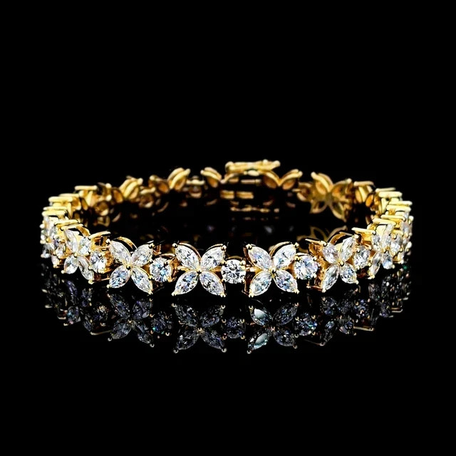 9Ct Marquise Cut Lab Created Diamond Tennis Bracelet 14K Yellow Gold Plated 7.5