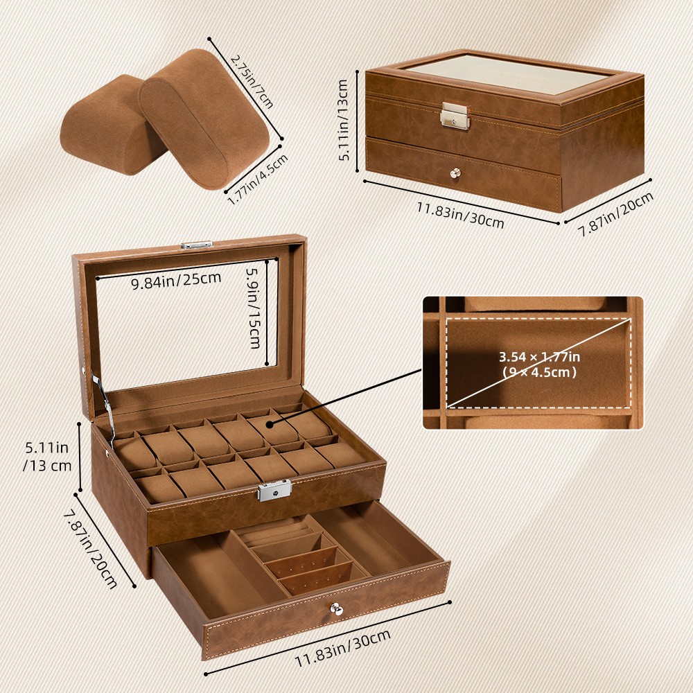 3/6/8/10/12/24 Slot PU Leather Watch Box Organizer Jewelry Display Storage Case