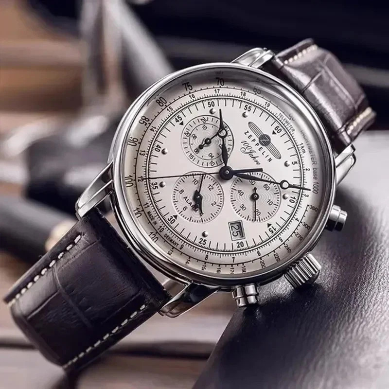 Men Luxury Business Casual Watch Leather Strap Airship Style Quartz Wristwatch