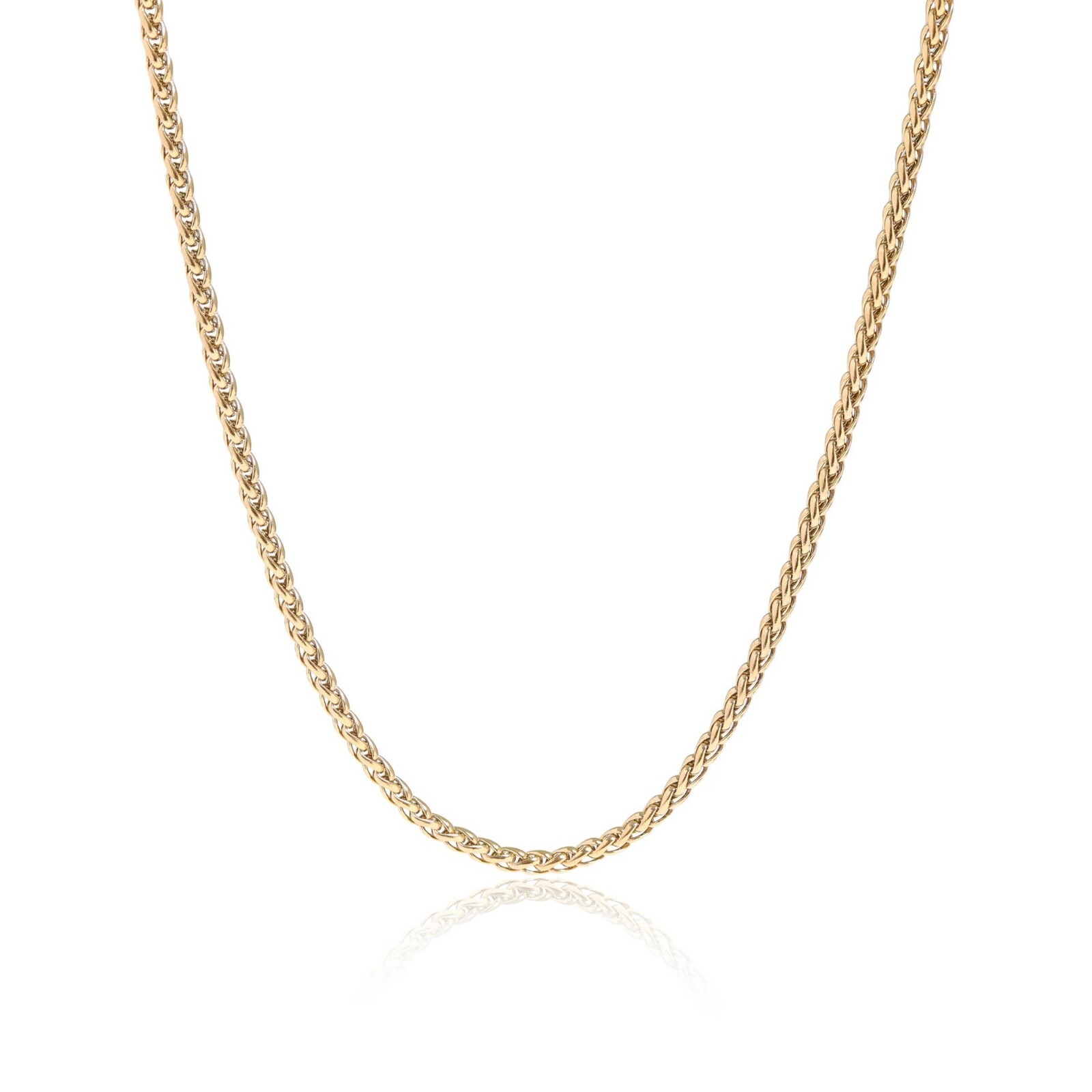 Spiga Wheat Chain Gold PVD Plate 316L Stainless Steel Necklace 2.4mm 20-24 IN