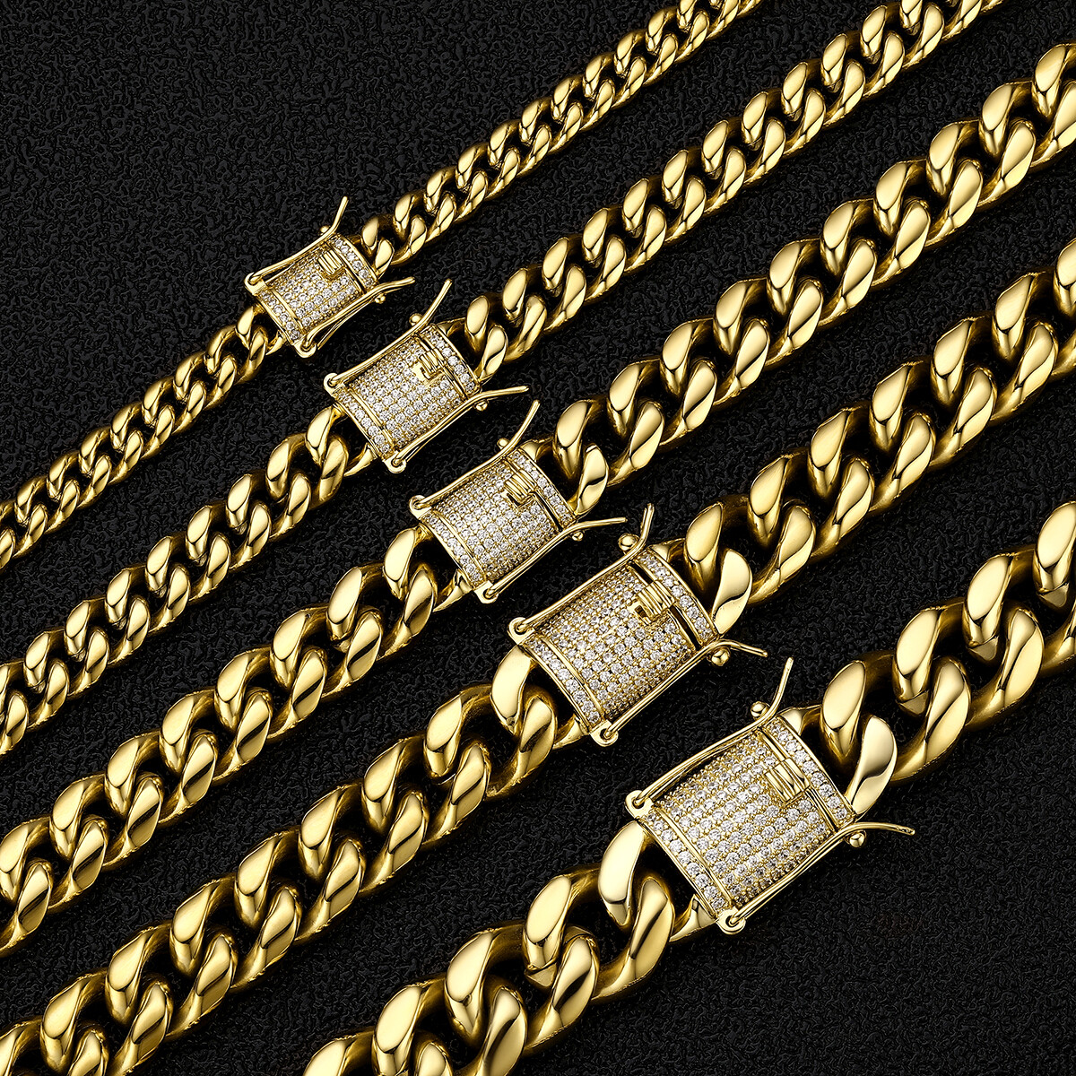 14k Gold Plated Stainless Steel Miami Cuban Link Bracelet Or Chain with CZ Clasp