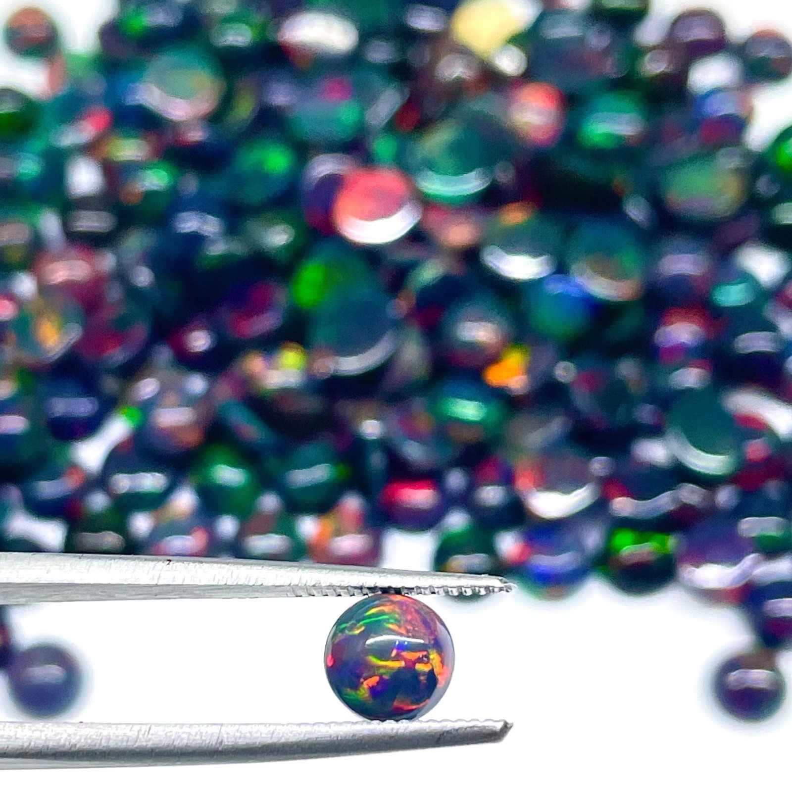 12 Pcs Natural Ethiopian Black Opal 6mm Round Flashy Loose Cabochon Gemstones