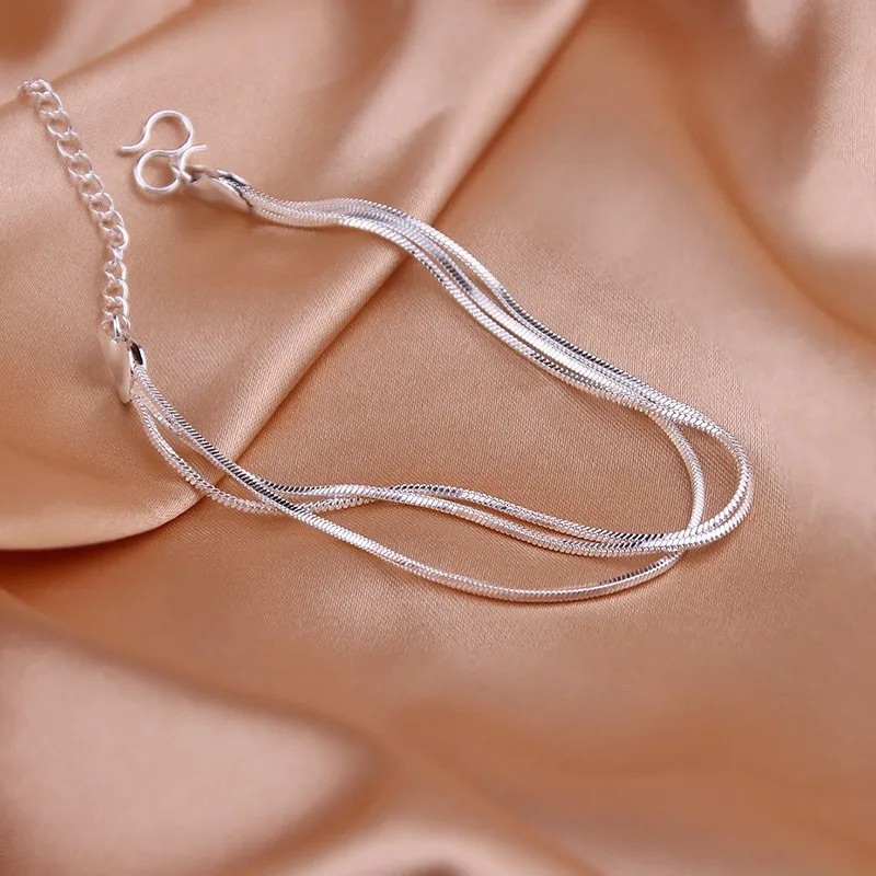 Women’s 925 Sterling Silver Multilayer Snake Chain Foot Ankle Bracelet New USA