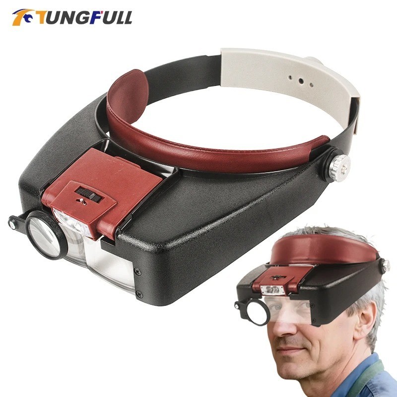 LED Jewelers Headband Head Magnifier Illuminated Visor Magnifying Glasses Loupe