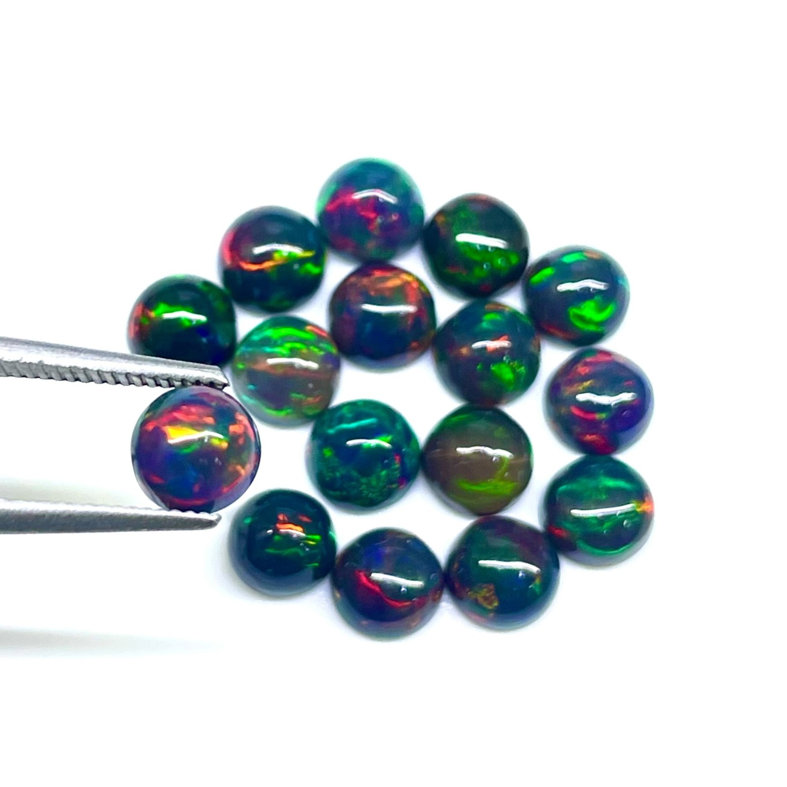 12 Pcs Natural Ethiopian Black Opal 6mm Round Flashy Loose Cabochon Gemstones