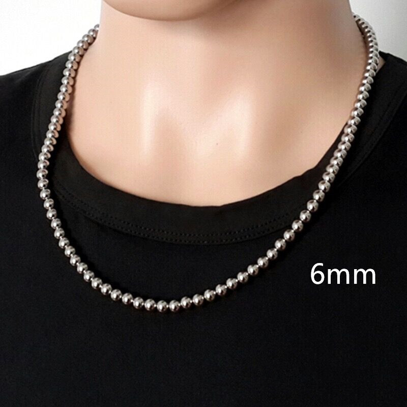 4/6/8/10mm Real Stainless Steel Solid Heavy Bead Ball Chain Necklace Never Fade