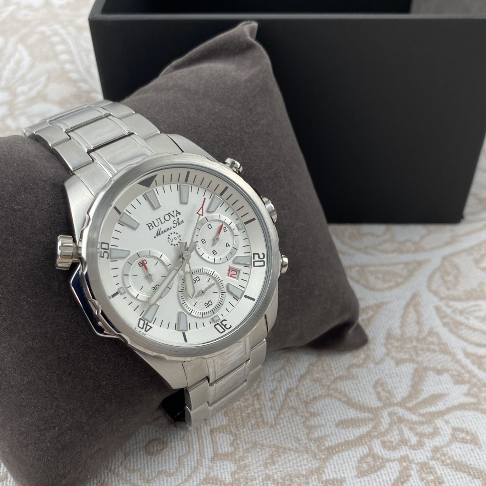 Bulova Marine Star 96B255 White Dial Stainless Chronograph Men’s Quartz Watch