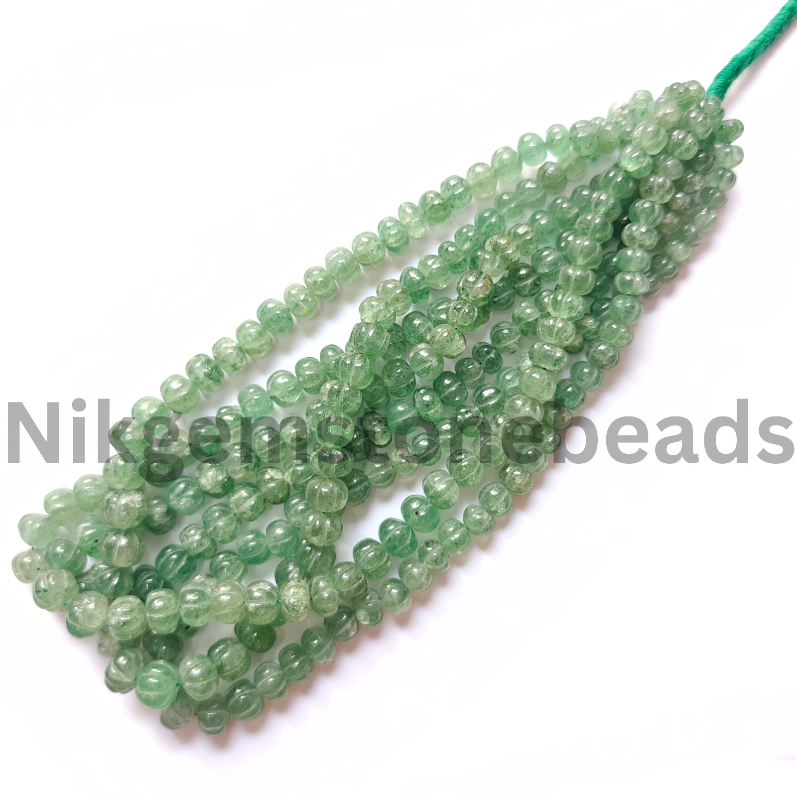 Natural Green Strawberry Beads, Smooth Carving Pumpkin Cut Stone, 7.00-10.00 MM.