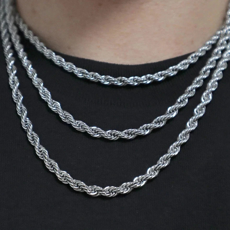New Men’s Italian 4mm Diamond Cut Rope Chain Solid 925 Sterling Silver Necklace