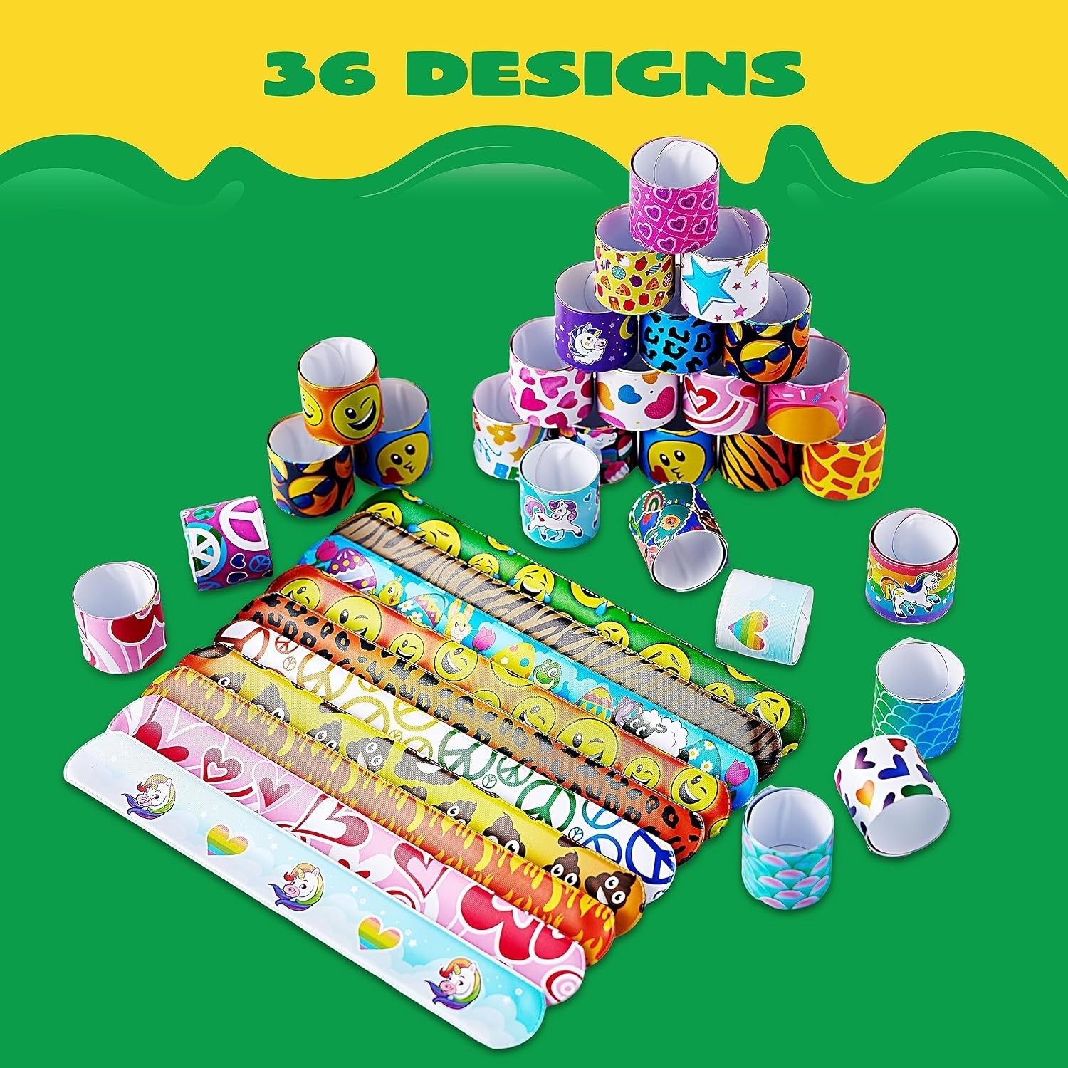 60 Pcs Slap Bracelets for Kids, Bulk Wristbands with Animals, Friendship, Hea…
