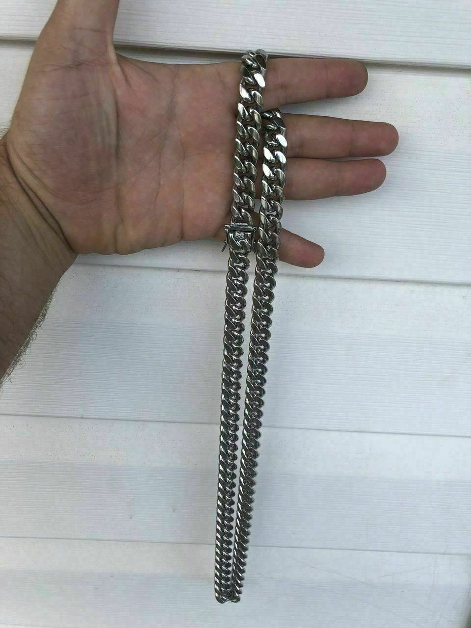 12mm Mens Miami Cuban Link Chain Stainless Steel HEAVY Looks Like Silver Hip Hop