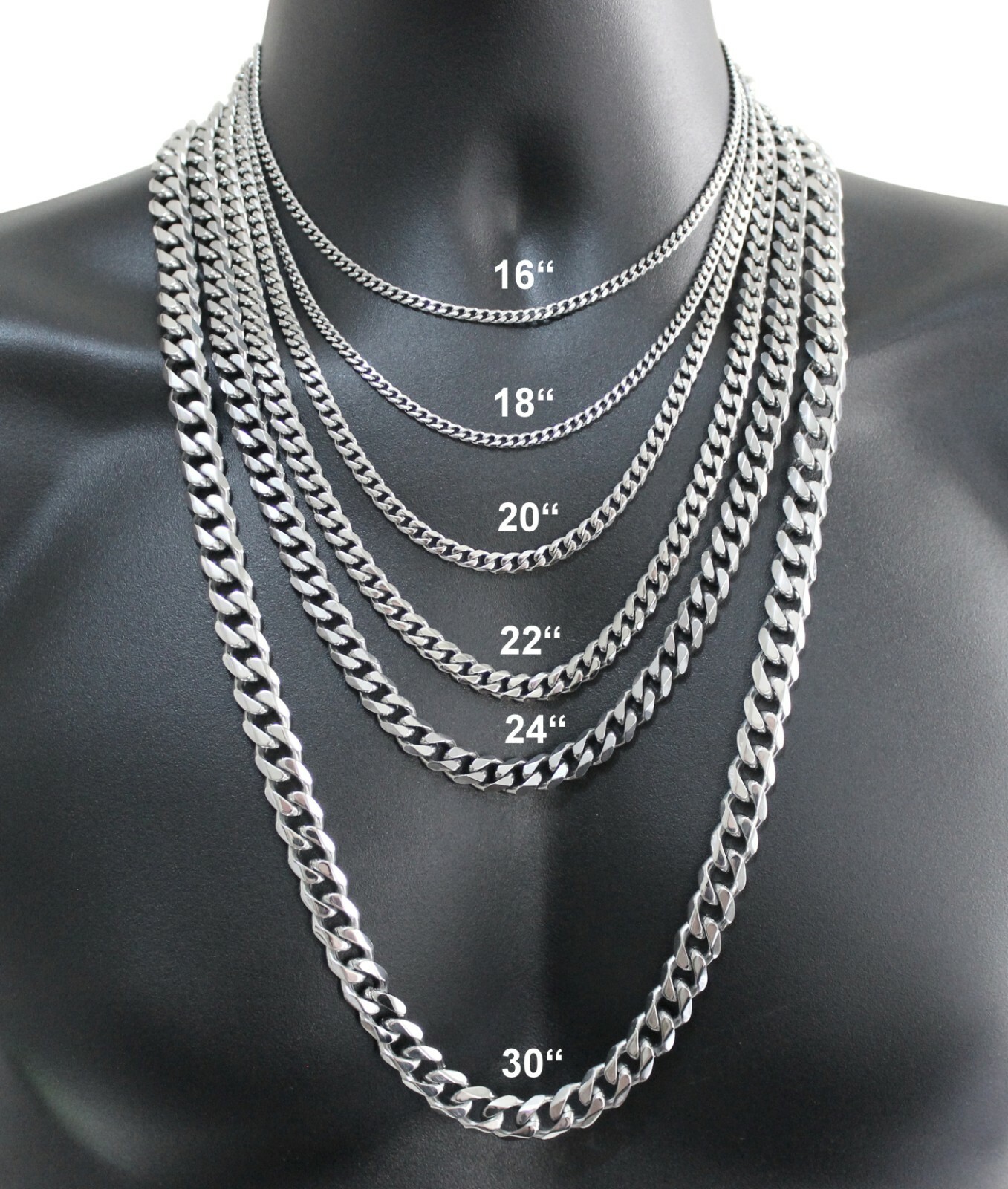 16-36″ Stainless Steel Silver Chain Cuban Curb Womens Mens Necklace 3/5/7/9/11mm