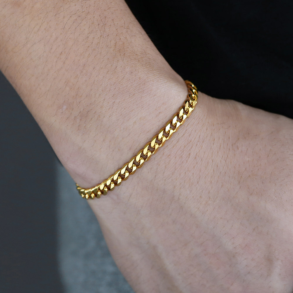 Mens Womens 3/5/7/9/11mm Curb Cuban Chain Bracelet Gold Plated Stainless Steel
