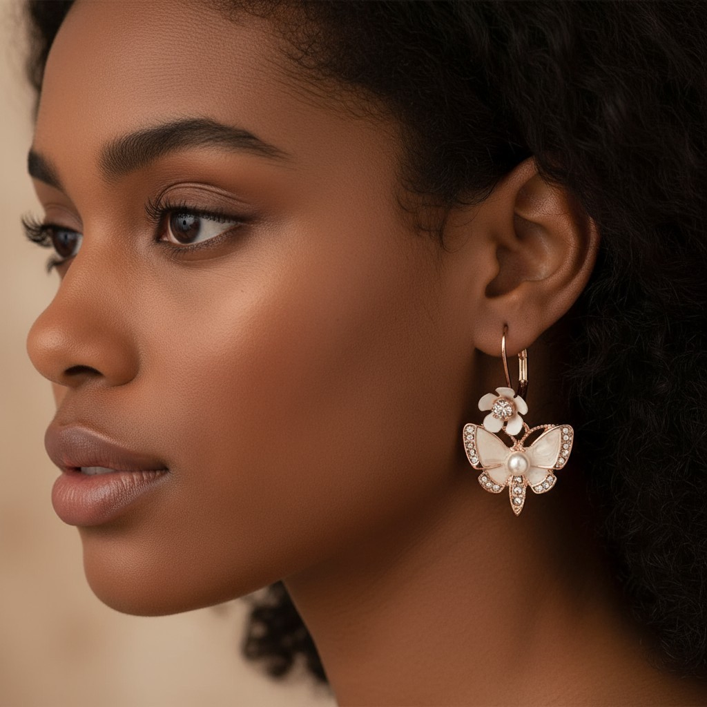 US Seller Betsey Johnson Rose Gold Butterfly Drop Earring