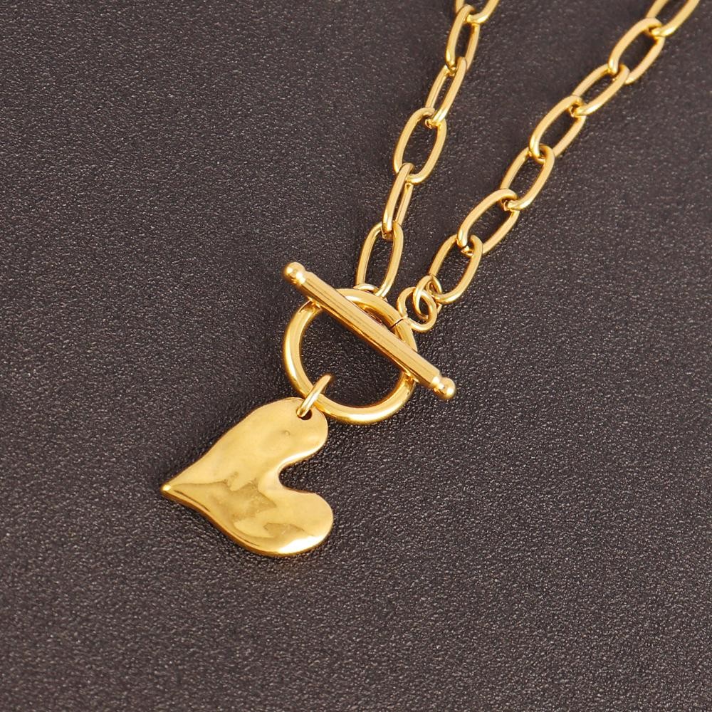 Stainless Steel Heart Pendant Necklace Gold Color Women Fashion Jewelry